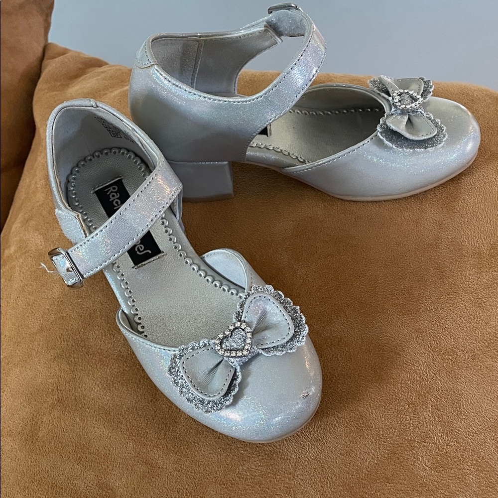 Rachel Silver Kids Dress Shoes with Rhinestone Bow
